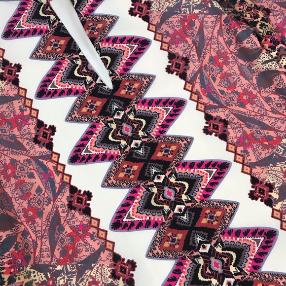 Lavender Brown l M Silk Tribal Bohemian Boho Festival Keyhole A-line Shift Dress - Picture 3 of 10